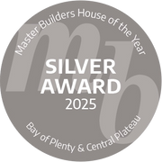 Silver Award badge for Master Builders House of the Year 2025 in the Bay of Plenty & Central Plateau region.